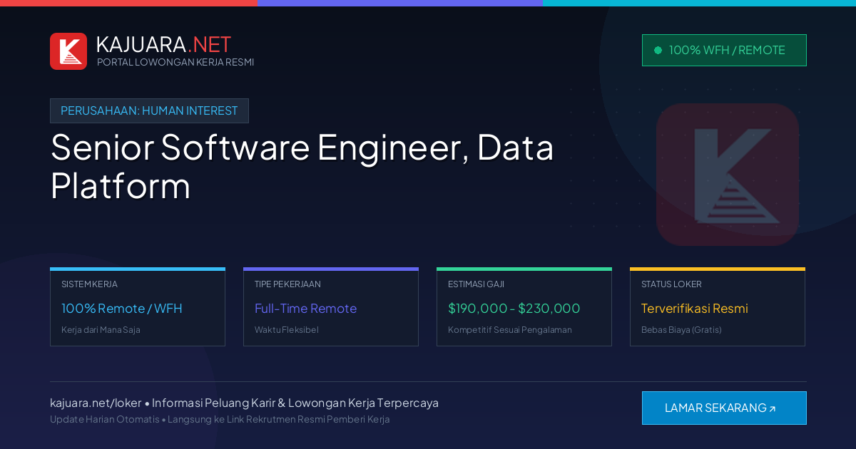 Lowongan Kerja Remote: Senior Software Engineer, Data Platform di Human Interest