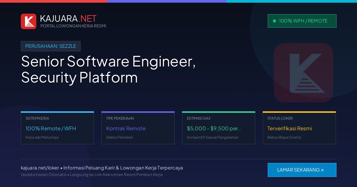 Lowongan Kerja Remote: Senior Software Engineer, Security Platform di Sezzle