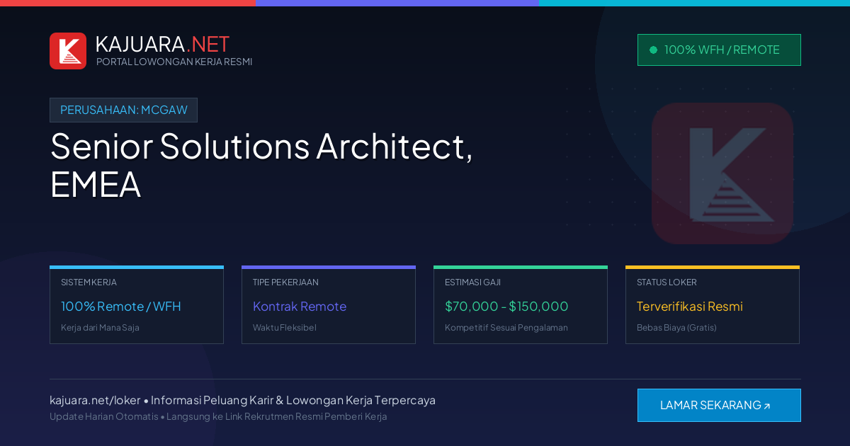 Lowongan Kerja Remote: Senior Solutions Architect, EMEA di McGaw