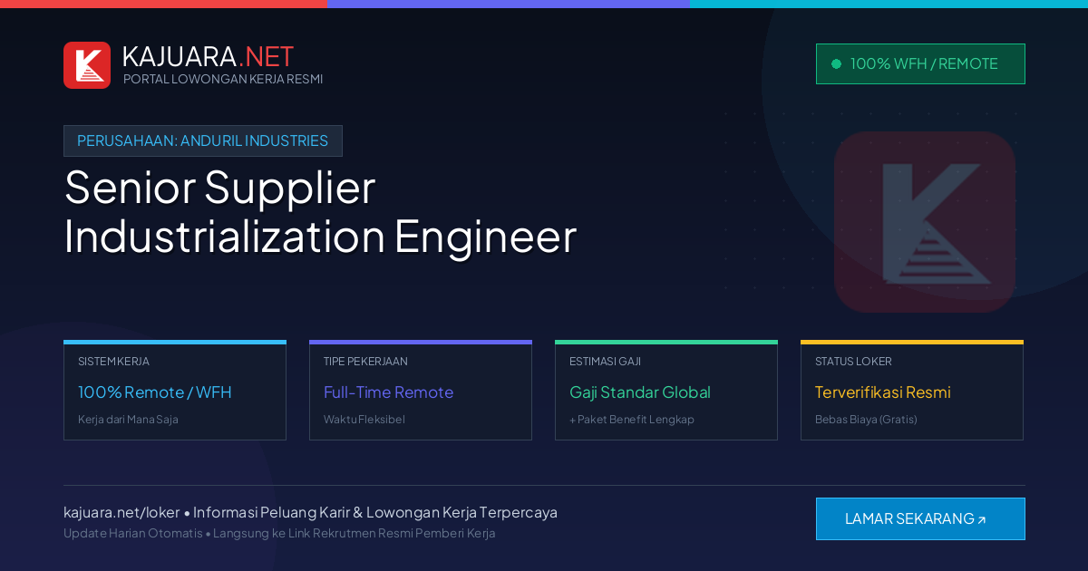 [100% Remote] Senior Supplier Industrialization Engineer at Anduril Industries – Hiring Now