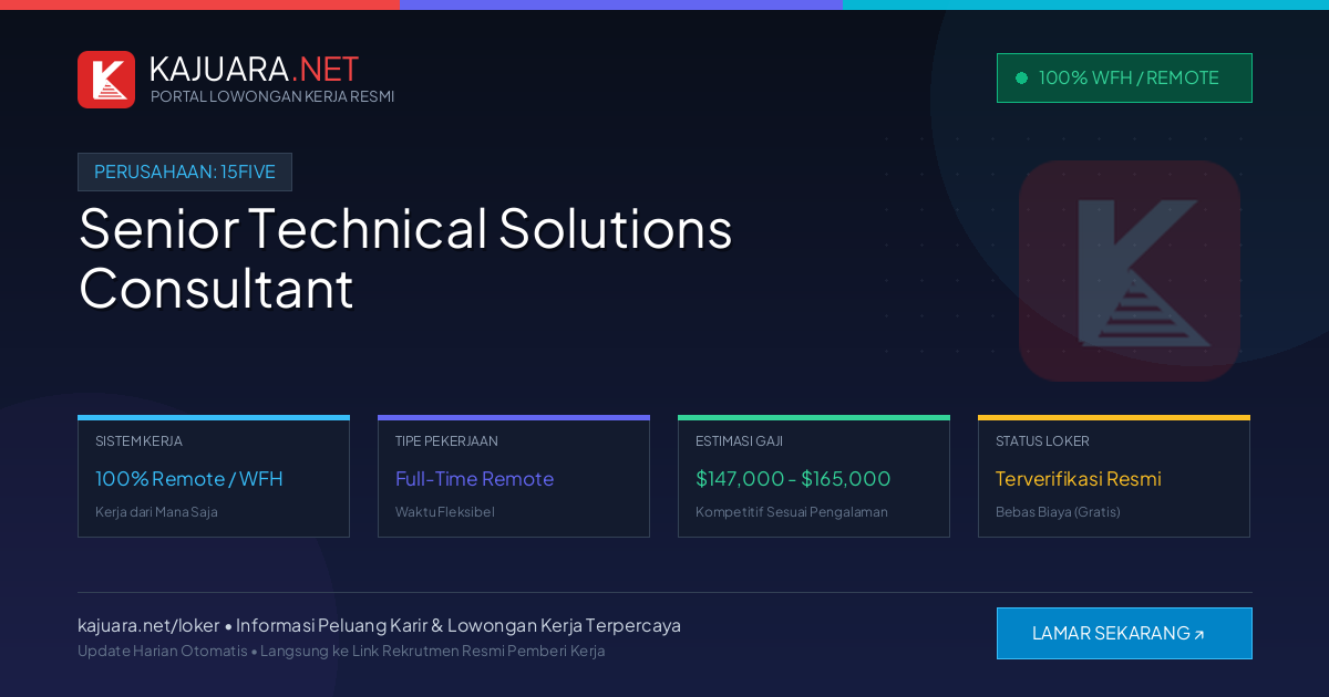 Lowongan Kerja Remote: Senior Technical Solutions Consultant di 15Five