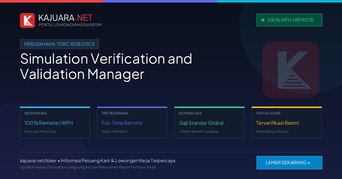 Lowongan Kerja Remote: Simulation Verification and Validation Manager di Torc Robotics