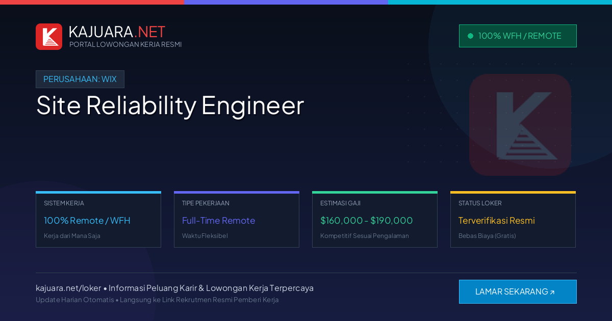 Lowongan Kerja Remote: Site Reliability Engineer di Wix