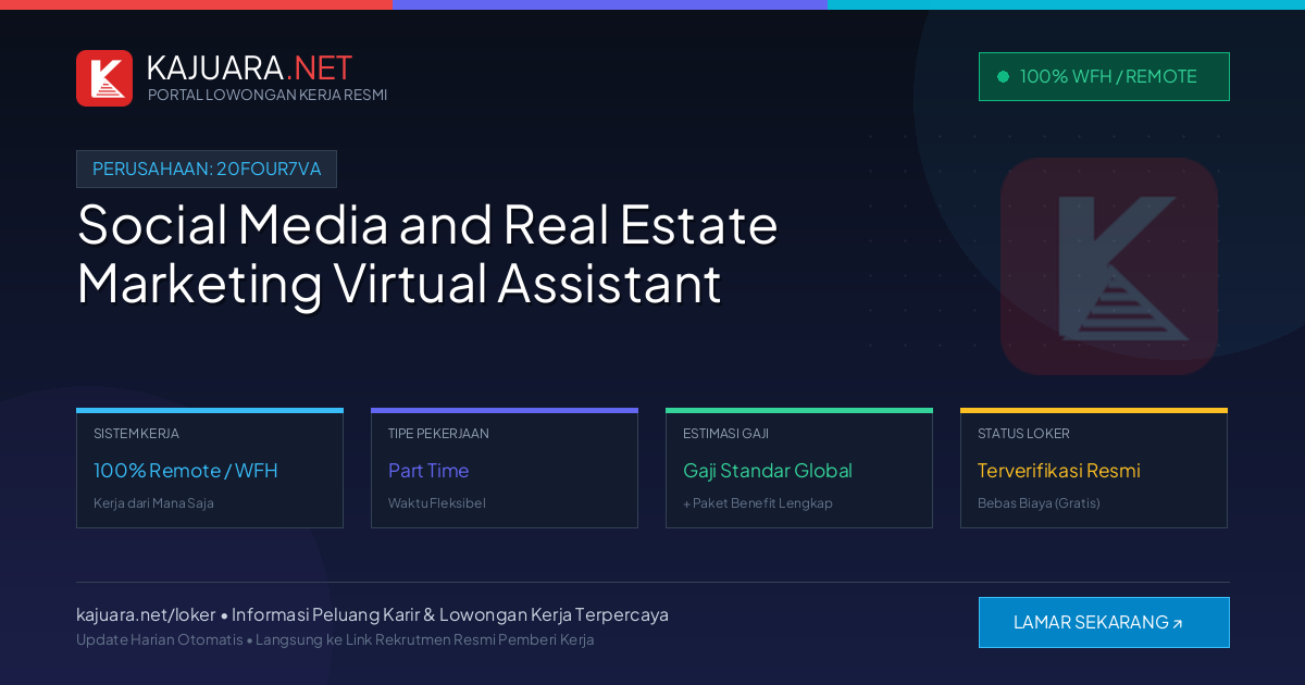 Lowongan Kerja Remote: Social Media and Real Estate Marketing Virtual Assistant di 20four7VA