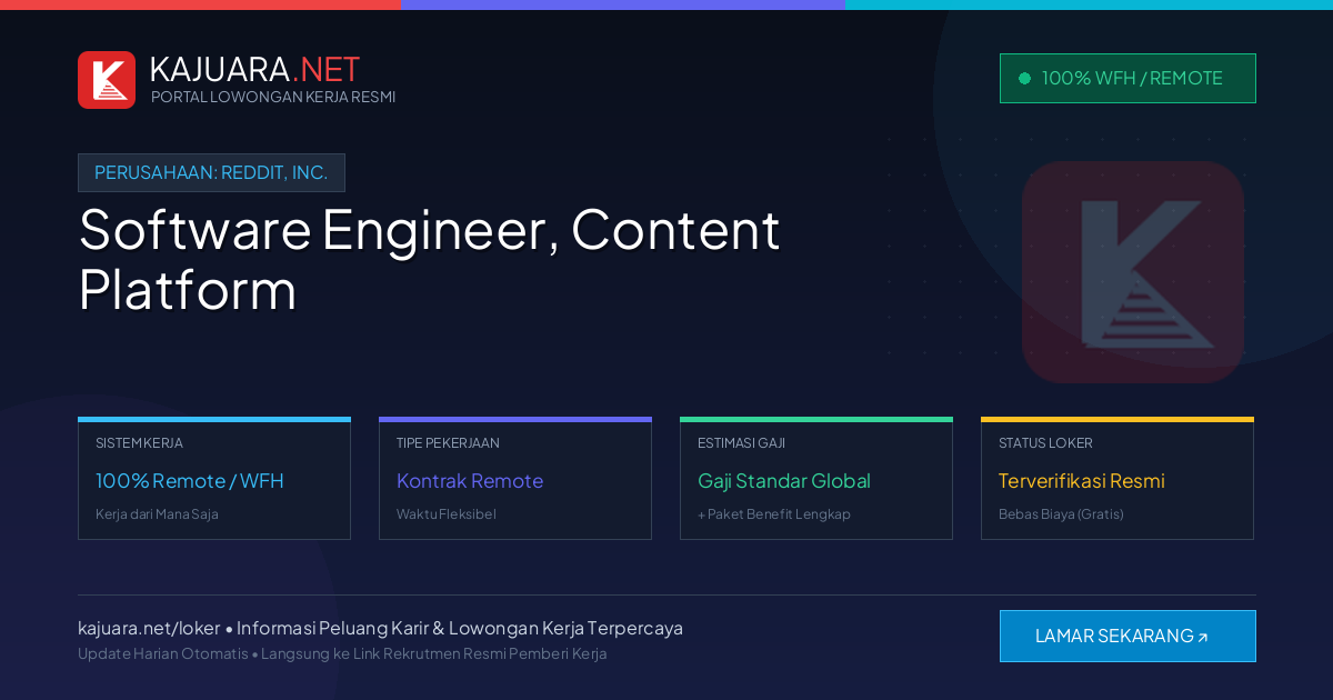 Lowongan Kerja Remote: Software Engineer, Content Platform di Reddit, Inc.
