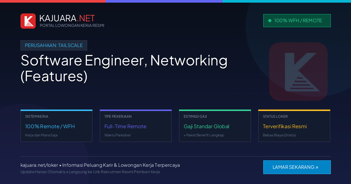 Lowongan Kerja Remote: Software Engineer, Networking (Features) di Tailscale