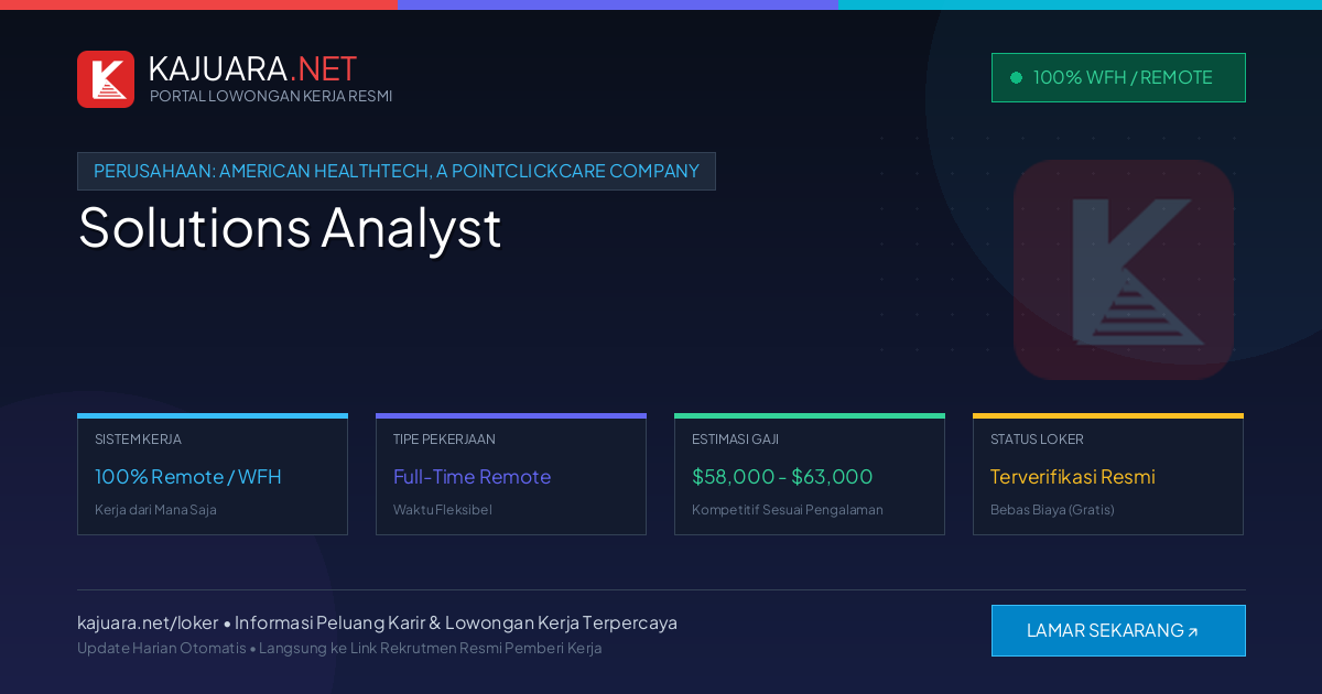 Lowongan Kerja Remote: Solutions Analyst di American Healthtech, a PointClickCare Company