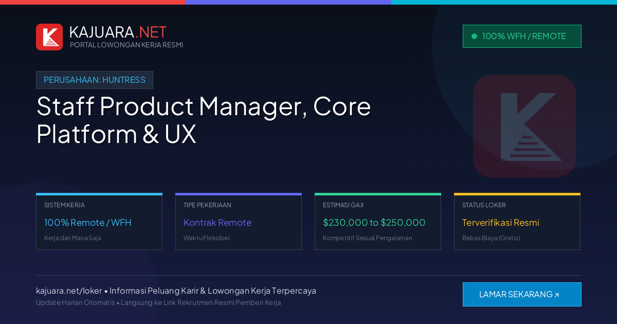 Lowongan Kerja Remote: Staff Product Manager, Core Platform & UX di Huntress