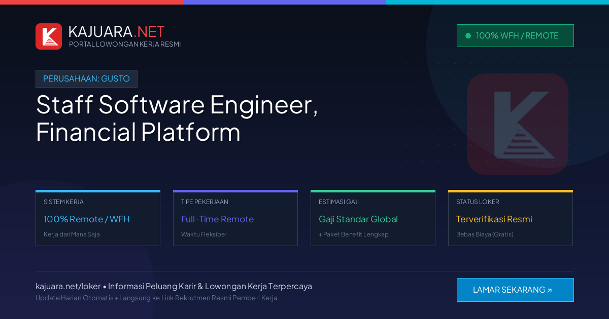 Lowongan Kerja Remote: Staff Software Engineer, Financial Platform di Gusto