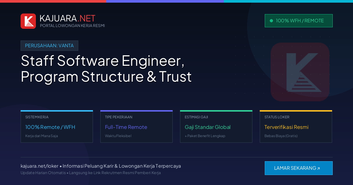Lowongan Kerja Remote: Staff Software Engineer, Program Structure & Trust di Vanta