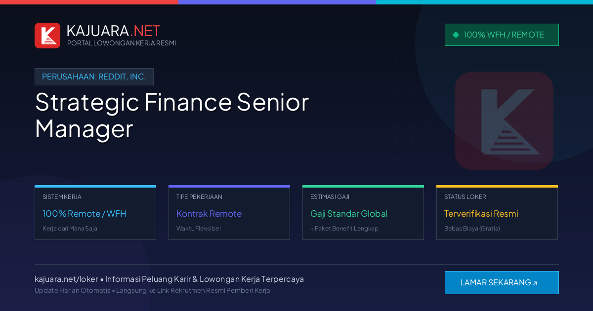 Lowongan Kerja Remote: Strategic Finance Senior Manager di Reddit, Inc.