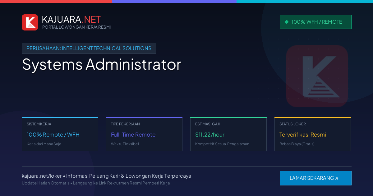 [Work From Home] Systems Administrator at Intelligent Technical Solutions ($11.22/hour)