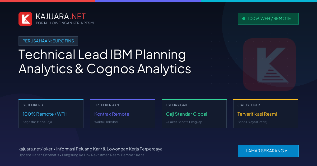 Lowongan Kerja Remote: Technical Lead IBM Planning Analytics & Cognos Analytics di Eurofins