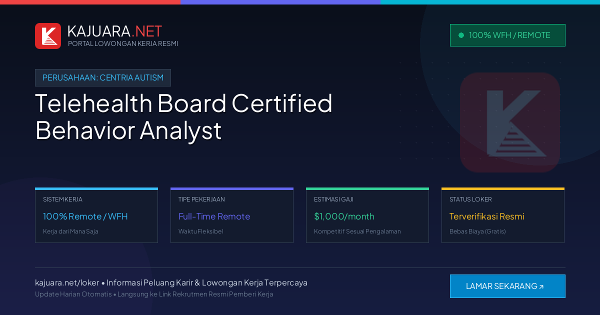 Lowongan Kerja Remote: Telehealth Board Certified Behavior Analyst di Centria Autism
