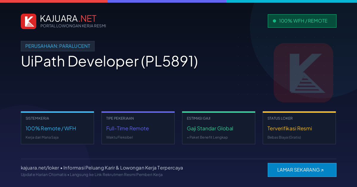 Lowongan Kerja Remote: UiPath Developer (PL5891) di Paralucent