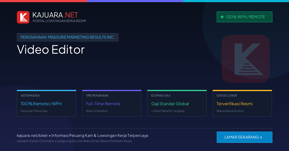 Lowongan Kerja Remote: Video Editor di Measure Marketing Results Inc.