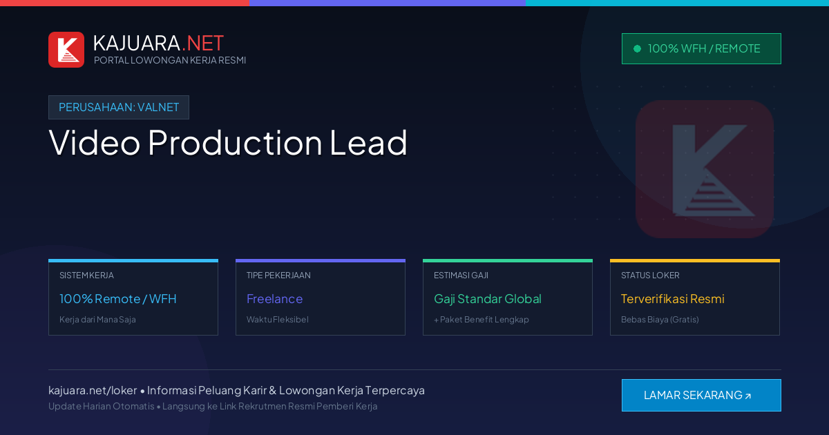 Lowongan Kerja Remote: Video Production Lead di Valnet