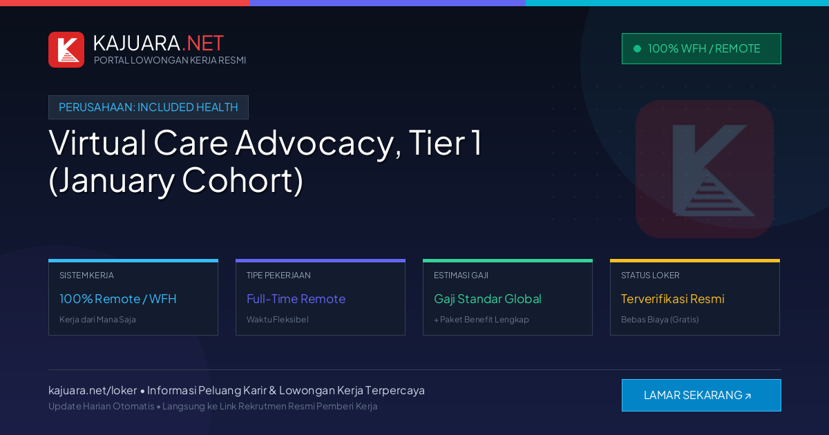 Lowongan Kerja Remote: Virtual Care Advocacy, Tier 1 (January Cohort) di Included Health