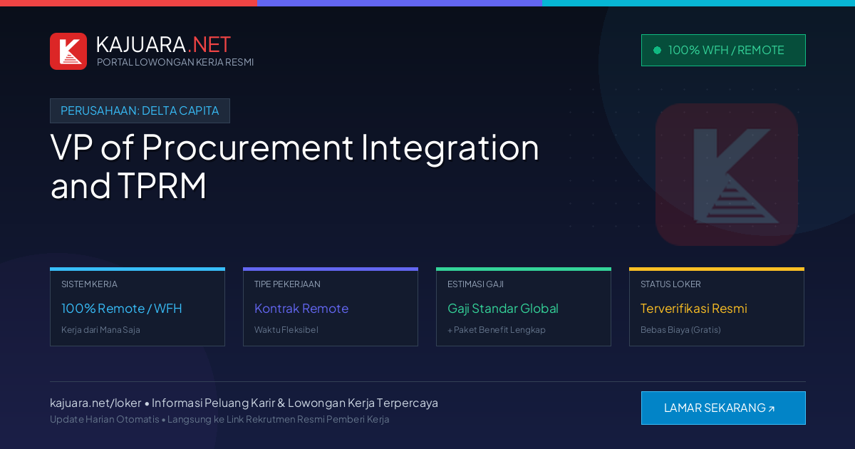 Lowongan Kerja Remote: VP of Procurement Integration and TPRM di Delta Capita