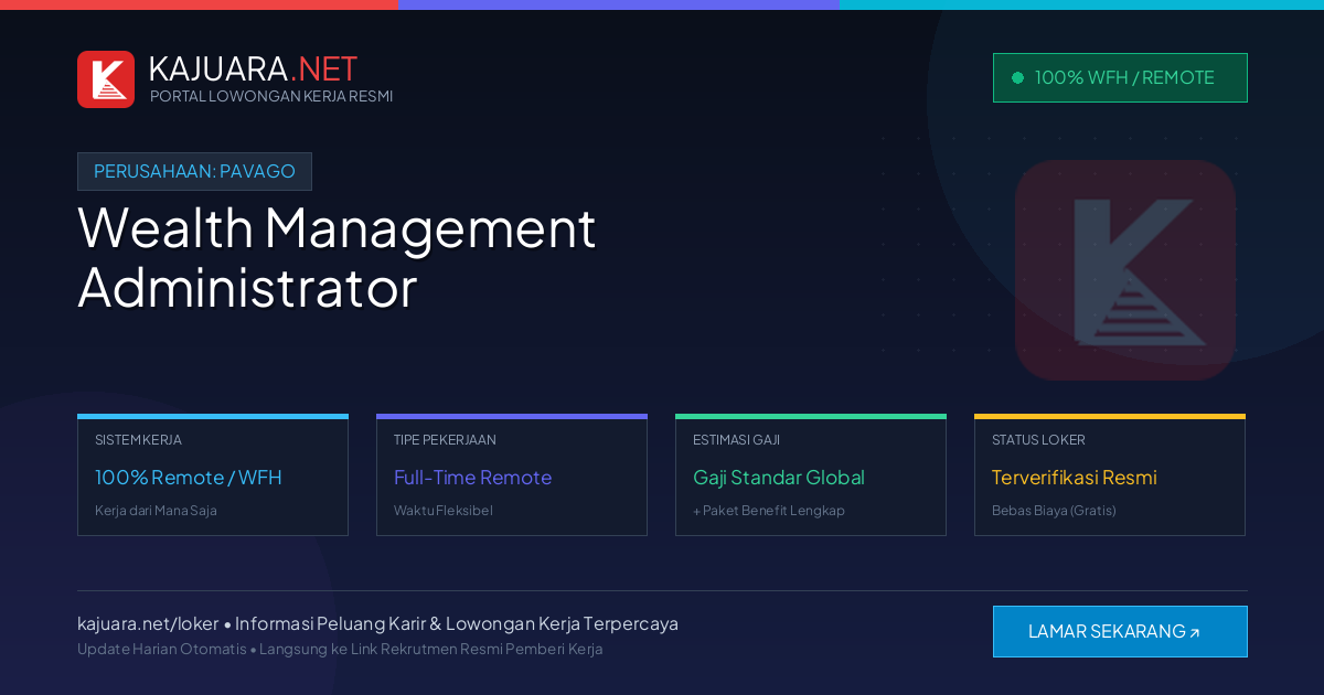 Lowongan Kerja Remote: Wealth Management Administrator di Pavago