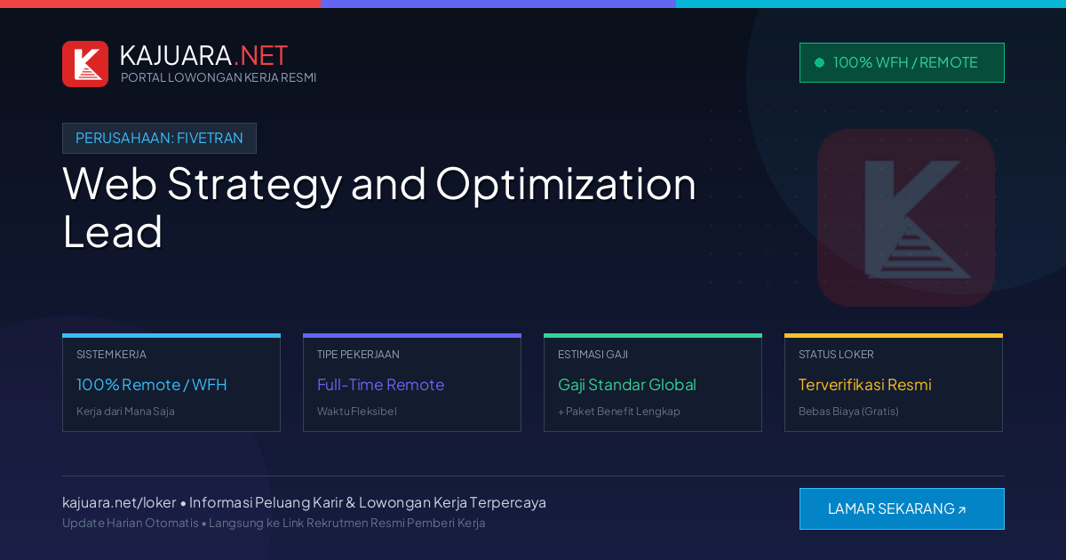 [Work From Home] Web Strategy and Optimization Lead at Fivetran – Apply Online