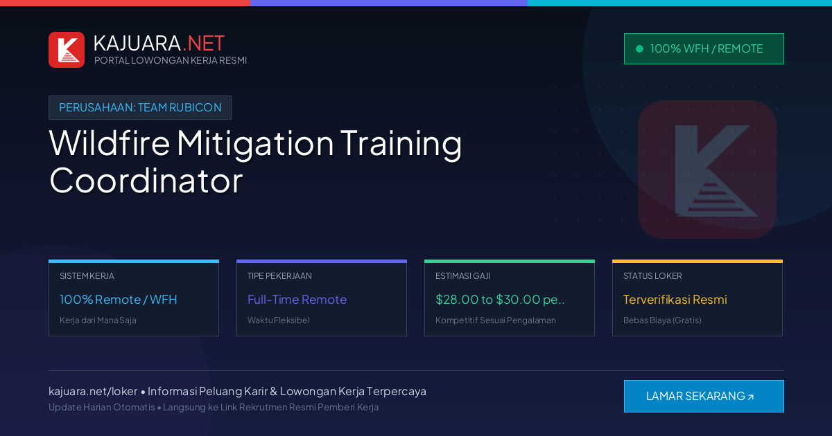 Lowongan Kerja Remote: Wildfire Mitigation Training Coordinator di Team Rubicon
