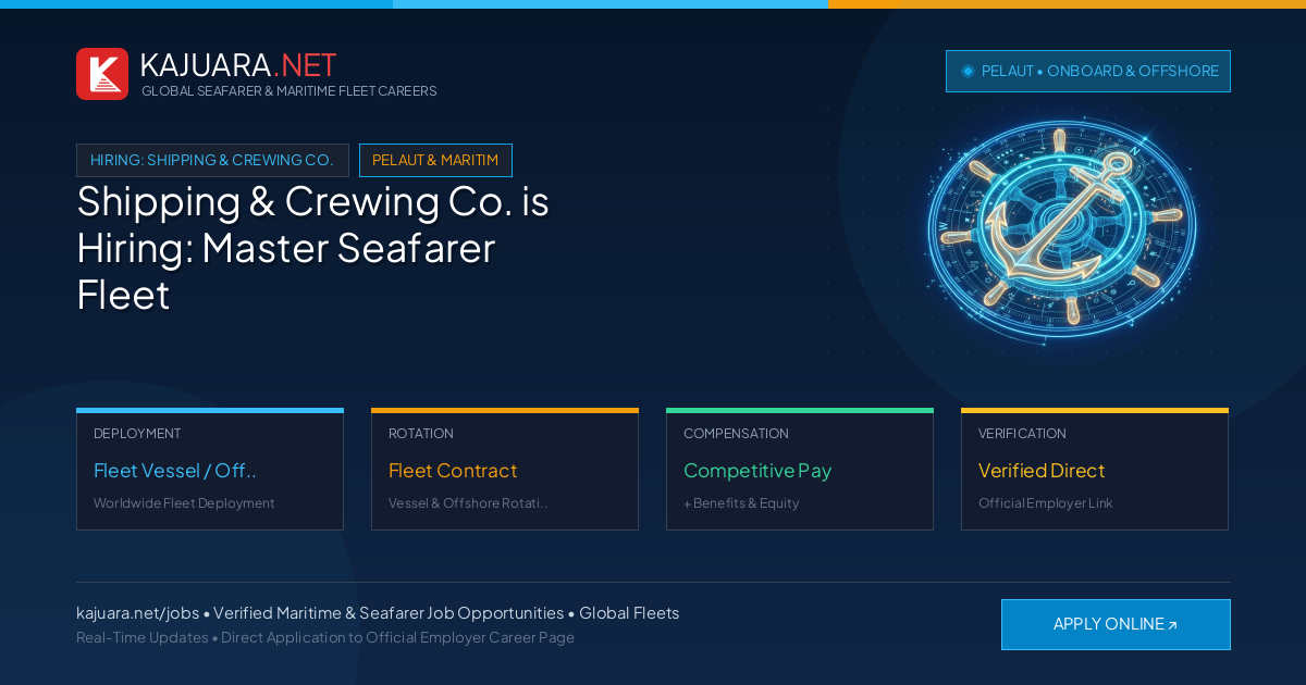Shipping & Crewing Co. is Hiring: Master Seafarer Fleet Contract