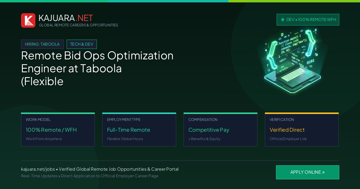 Remote Bid Ops Optimization Engineer at Taboola (Flexible WFH)