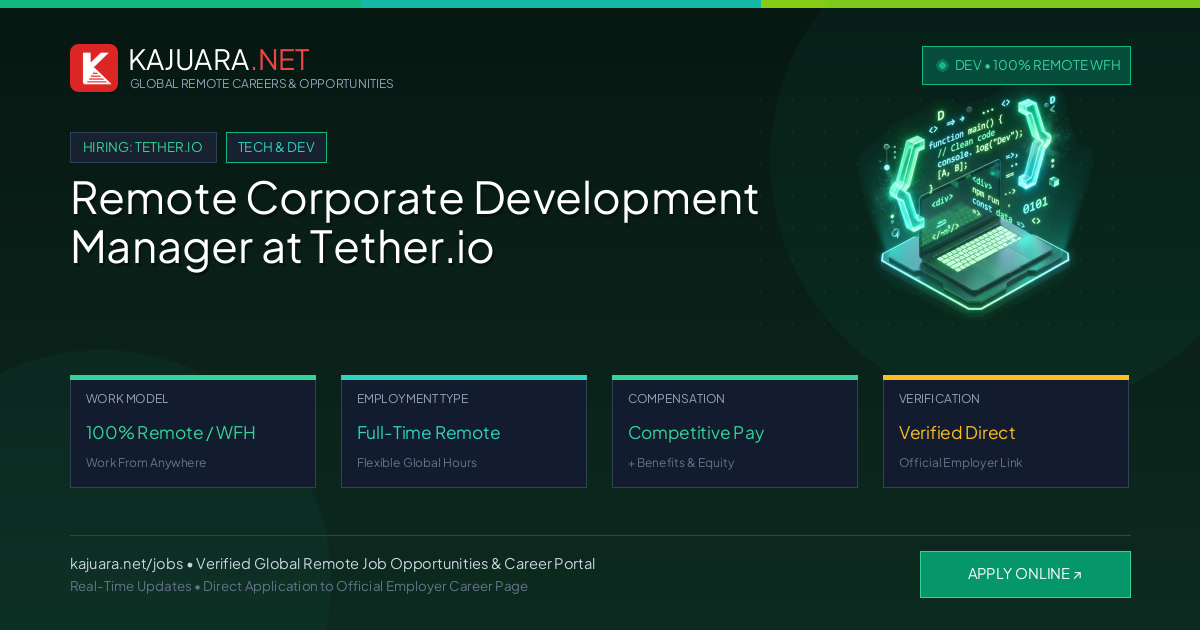 Remote Corporate Development Manager at Tether.io - Work From Home