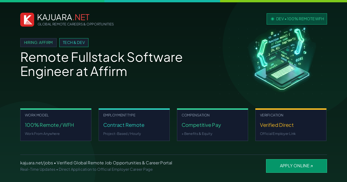 Remote Fullstack Software Engineer at Affirm - Work From Home