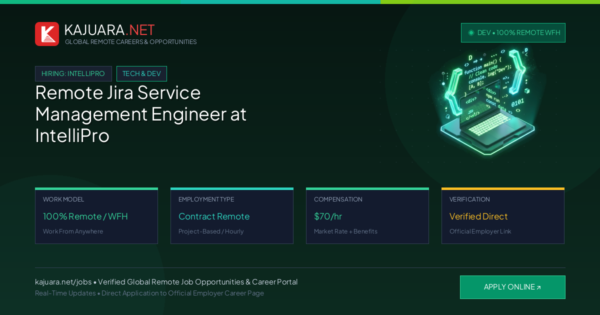 Remote Jira Service Management Engineer at IntelliPro WFH