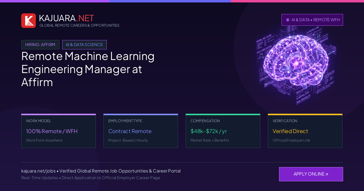 Remote Machine Learning Engineering Manager at Affirm - Work From Home