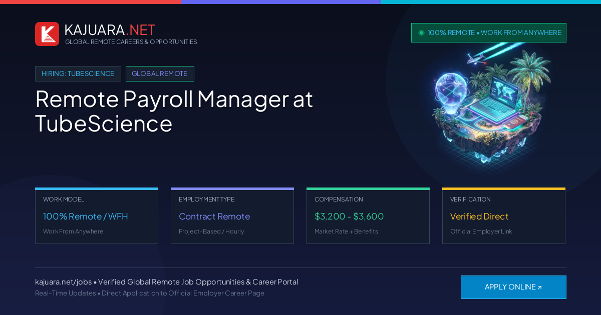Remote Payroll Manager at TubeScience - Work From Home
