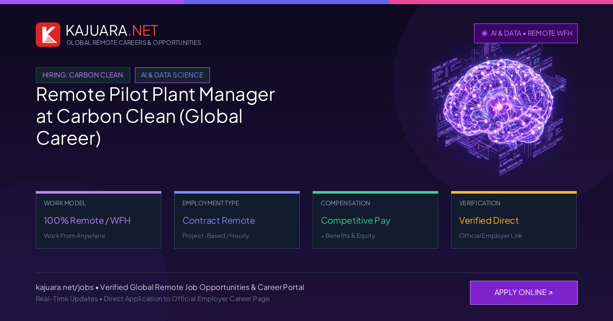 Remote Pilot Plant Manager at Carbon Clean (Global Career)