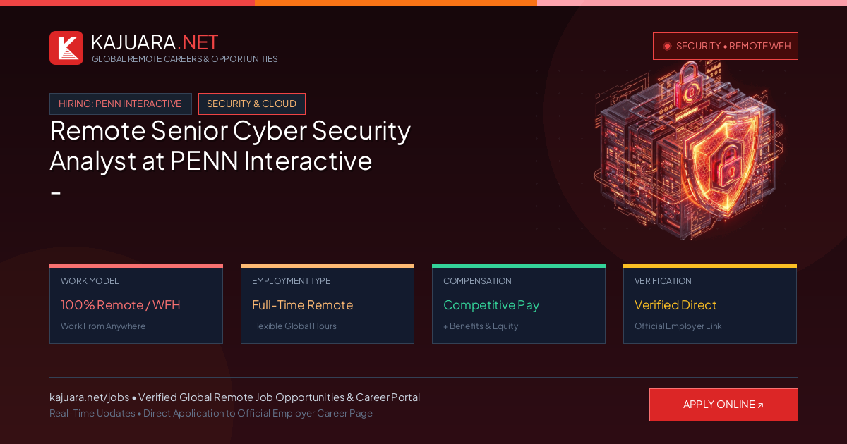 Remote Senior Cyber Security Analyst at PENN Interactive - WFH
