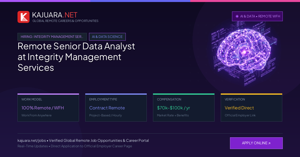 Remote Senior Data Analyst at Integrity Management Services