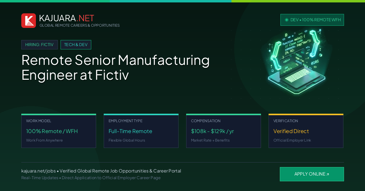 Remote Senior Manufacturing Engineer at Fictiv - Work From Home