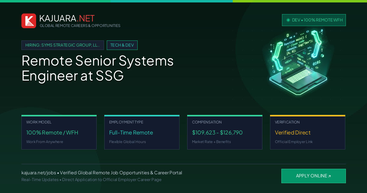Remote Senior Systems Engineer at SSG - Work From Home