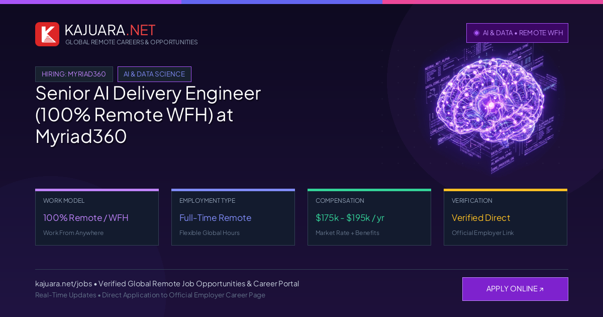 Senior AI Delivery Engineer (100% Remote WFH) at Myriad360