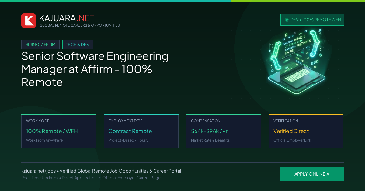 Senior Software Engineering Manager at Affirm - 100% Remote WFH